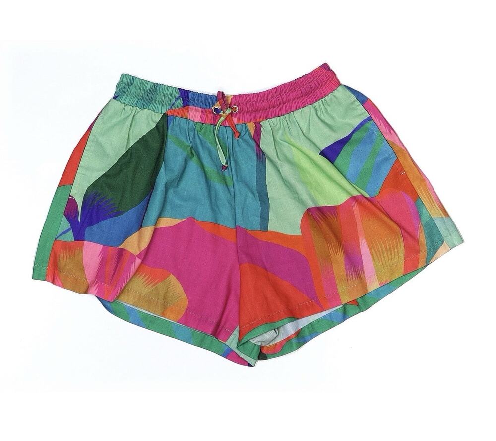 Seacycle Swim Linen Blend Shorts Abstract Colorful Elastic Waist Drawstring M